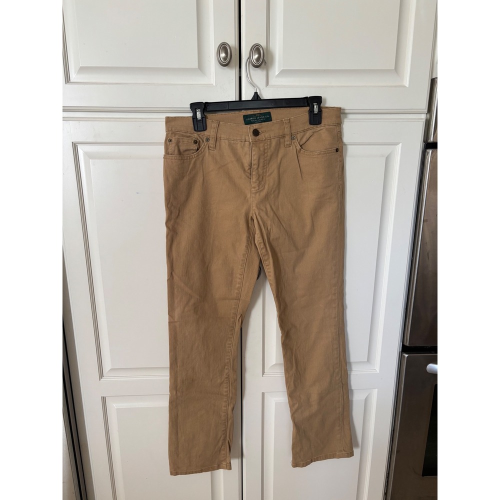 Lauren Ralph Lauren Petite Tan Straight Leg Jeans Khaki Stretch Pants 8P LRL
